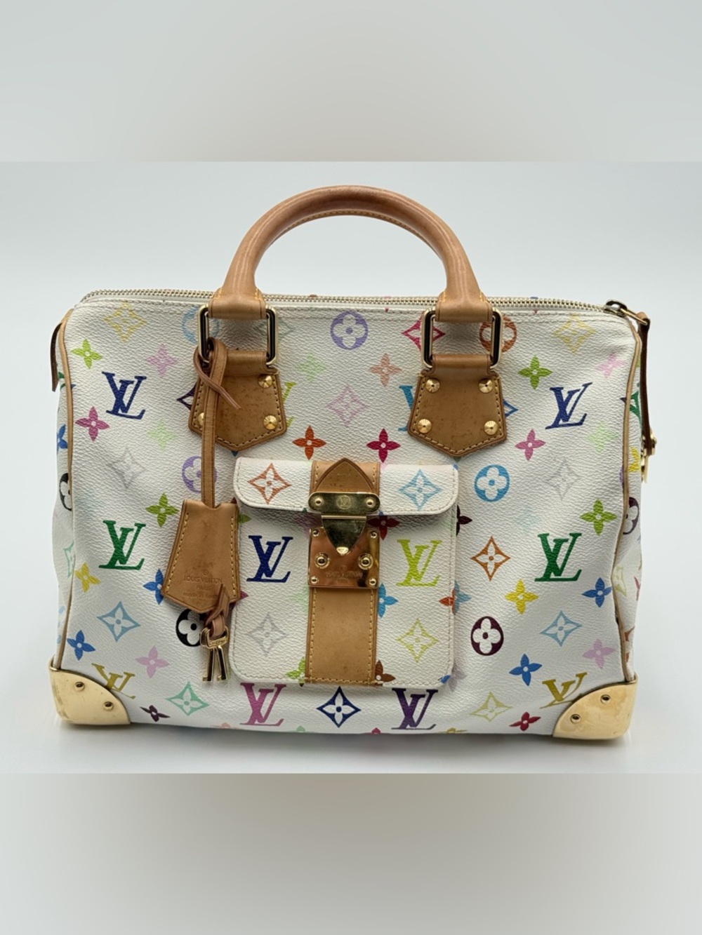 Vintage Louis Vuitton White Speedy 30 Multicolor Monogram Murakami